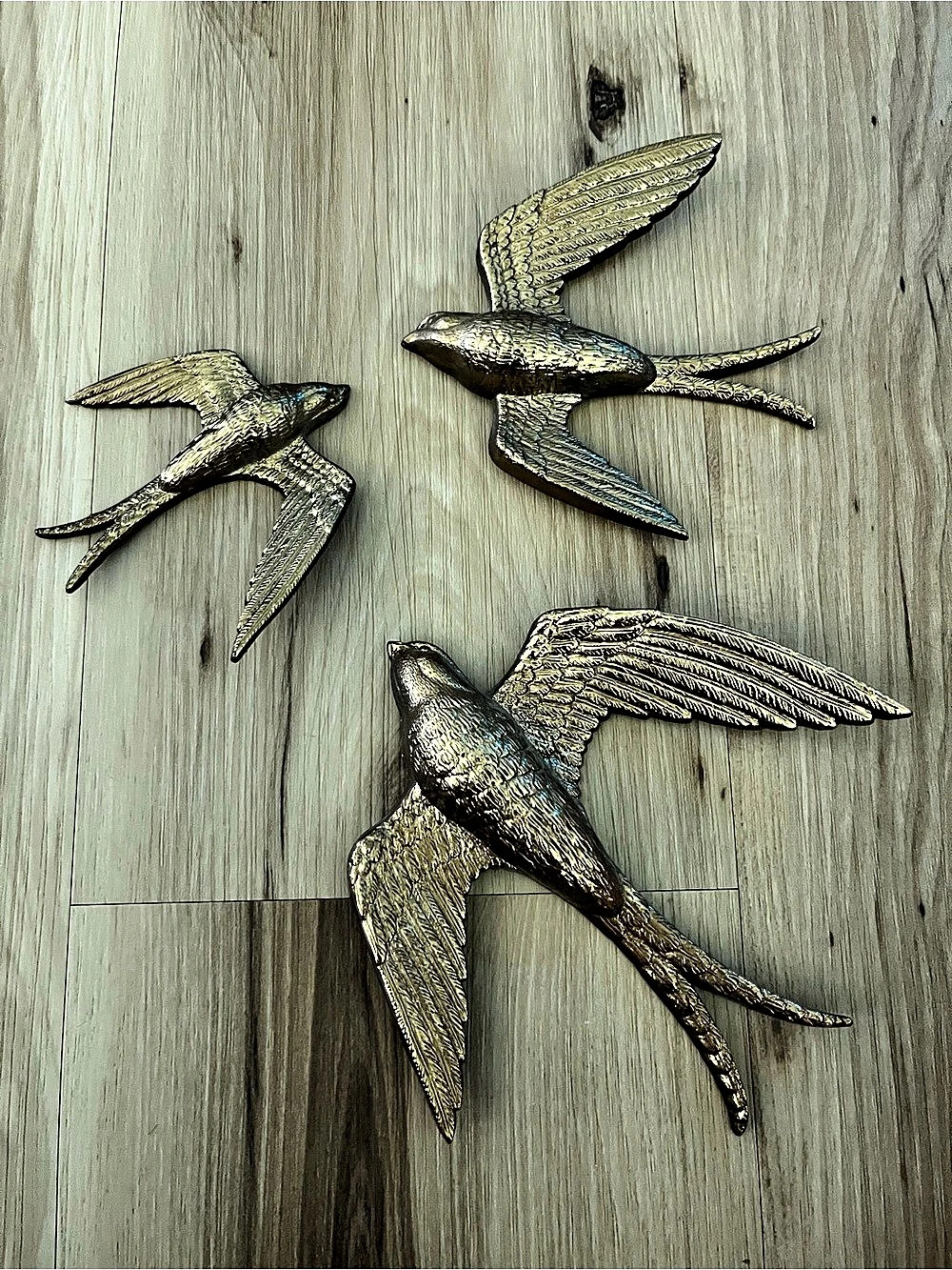 Set of 3 Gold & Green Metal Bird Wall Decor
